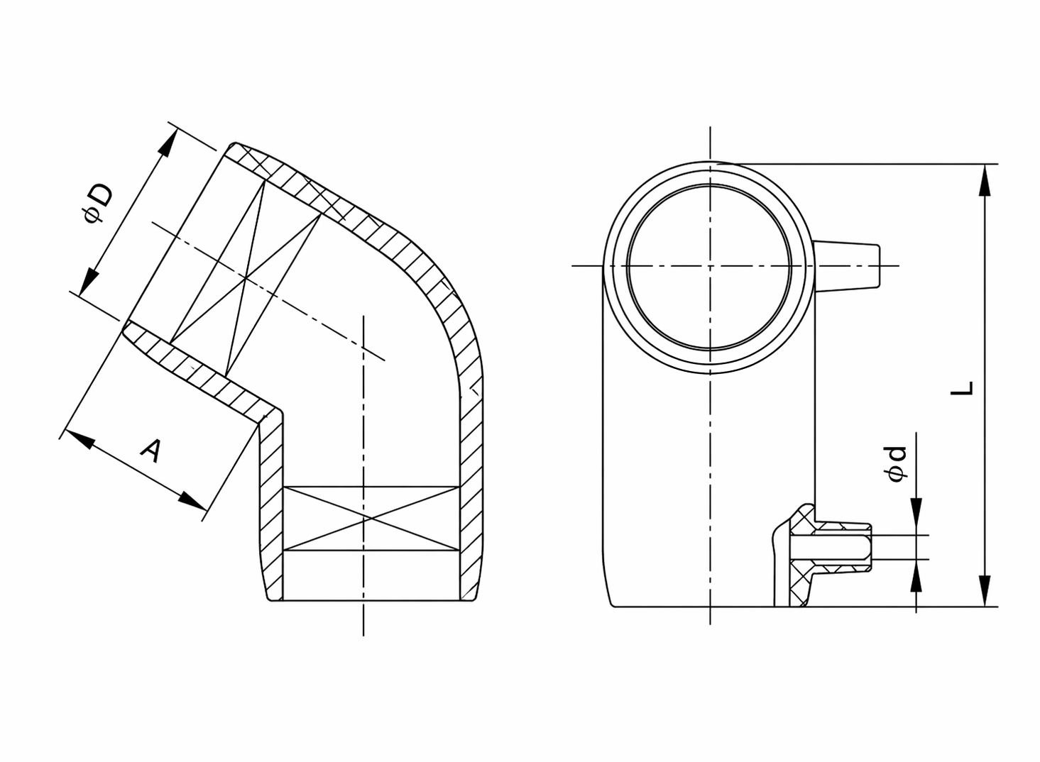 Plano técnico del Codo de Electrofusión 90°
