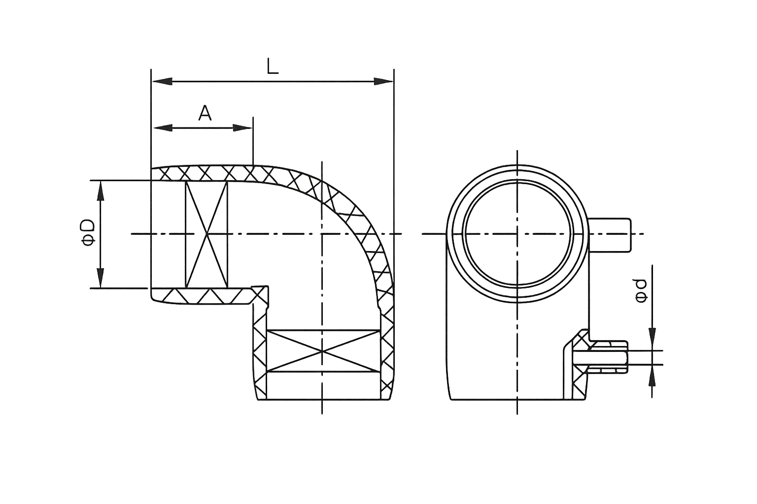 Plano técnico del Codo de Electrofusión 90°